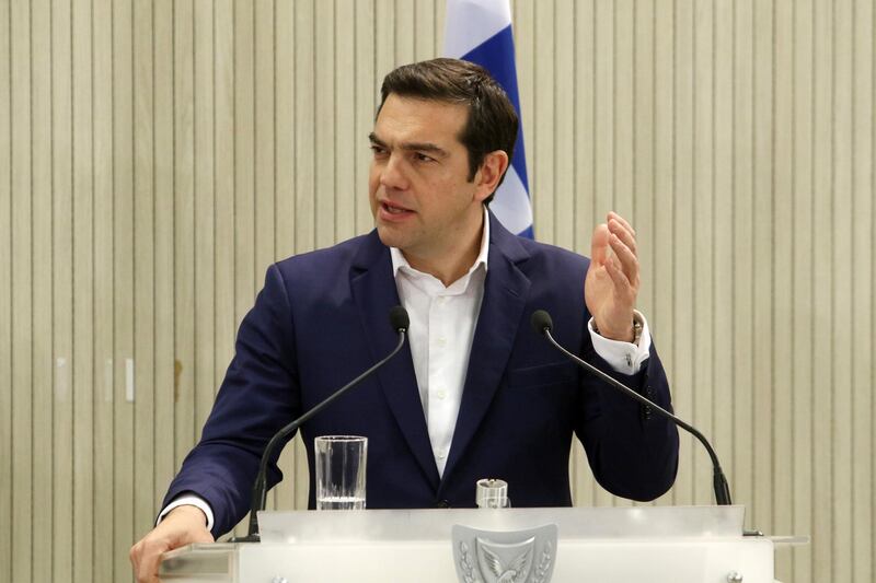 Greek Prime Minister Alexis Tsipras speaks during a news conference at the Presidential Palace in Nicosia, Cyprus January 16, 2018. REUTERS/Yiannis Kourtoglou