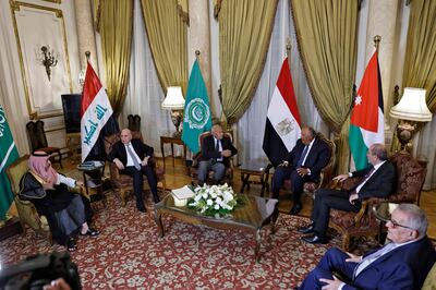 Members of the five-nation Arab committee on Syria meeting in Cairo. AFP