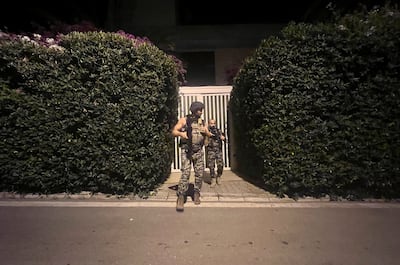 Lebanese security forces outside a house owned by central bank governor Riad Salameh, in Rabieh. Reuters 