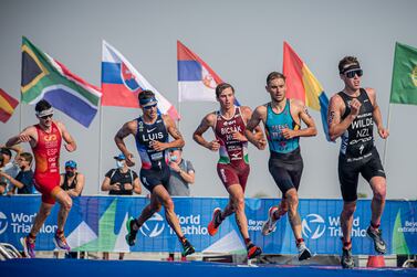 Triathletes in action. World Triathlon. Photo: Abu Dhabi Sports Council