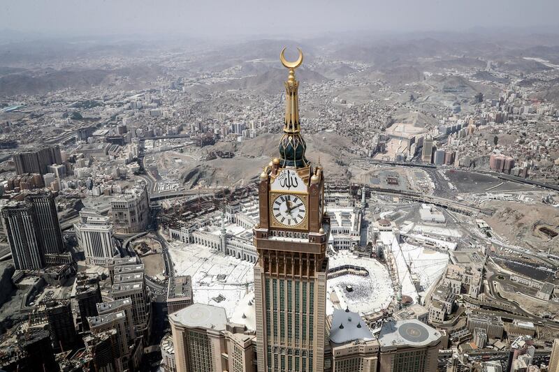 epa06783955 (20/43) An aerial view of the Makkah Royal Clock Tower, part of the Abraj Al-Bait tower and the Grand Mosque compound during the Hajj pilgrimage in Mecca, Saudi Arabia, 02 September 2017. The clock tower is 601 meters tall and has 120 floors and is among those buildings classified megatall. It is currently the third tallest completed building in the world. The sky is the limit when it comes to tall buildings, which has sparked a worldwide race between nations to construct ever higher.  EPA/MAST IRHAM ATTENTION: For the full PHOTO ESSAY text please see Advisory Notice epa06783935