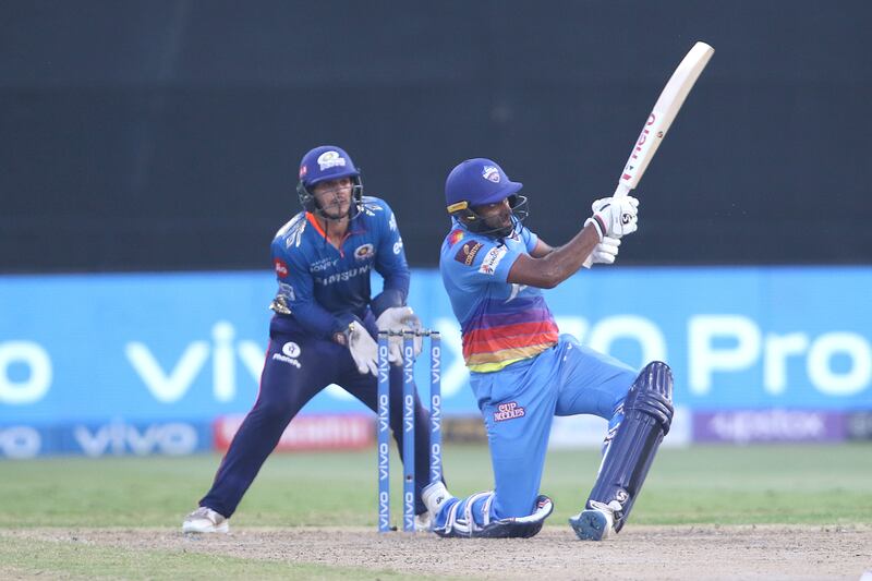 Ravichandran Ashwin hit 20 off 21 balls to help guide Delhi Capitals to victory over Mumbai Indians at Sharjah Cricket Stadium. Sportzpics for IPL