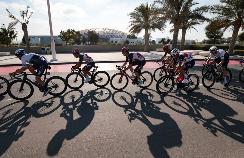 The pack ride during the seventh stage of the UAE Tour from Yas Mall to Abu Dhabi Breakwater. AFP