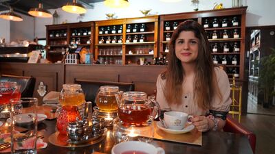 The National's Niloufar Goudarzi tries out a variety of teas at the London Tea Exchange. Victoria Pertusa / The National