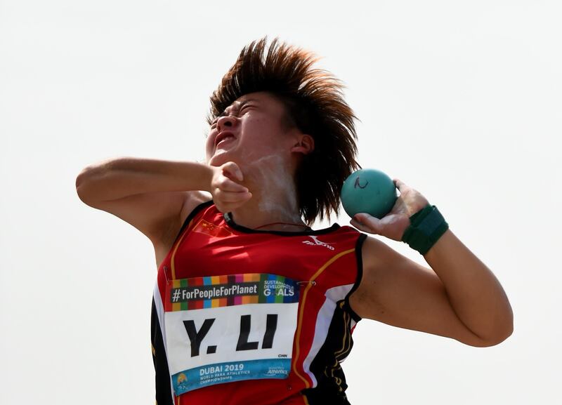 Yingli Li of China competes during the Women's Shot Put F37 on Day Three of the IPC World Para Athletics Championships 2019 Dubai, United Arab Emirates. Getty Images