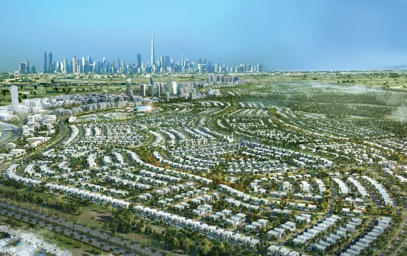 Rendering of Dubai Hills Aerial View. Courtesy Emaar *** Local Caption ***  Dubai Hills Estate Aerial View.jpg