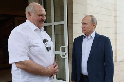 Russian President Vladimir Putin hosted Belarusian President Alexander Lukashenko at his home in Sochi on Friday. AP
