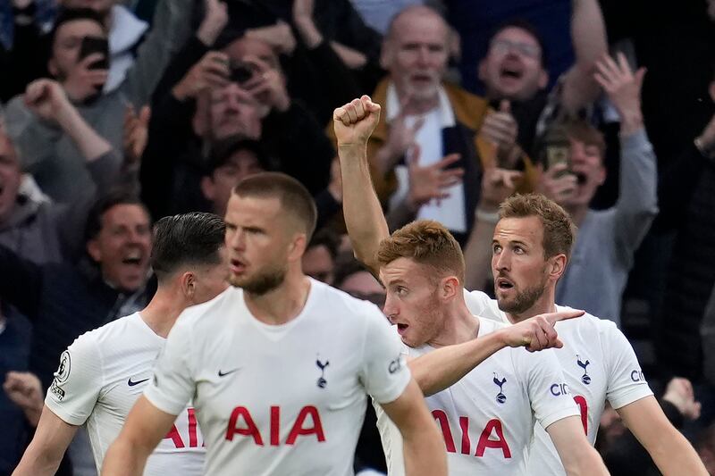 Tottenham's Harry Kane, right, celebrates after scoring his penalty. AP