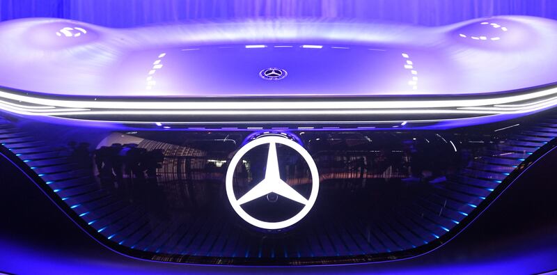 The logo on the Mercedes-Benz Vision AVTR concept car. AFP