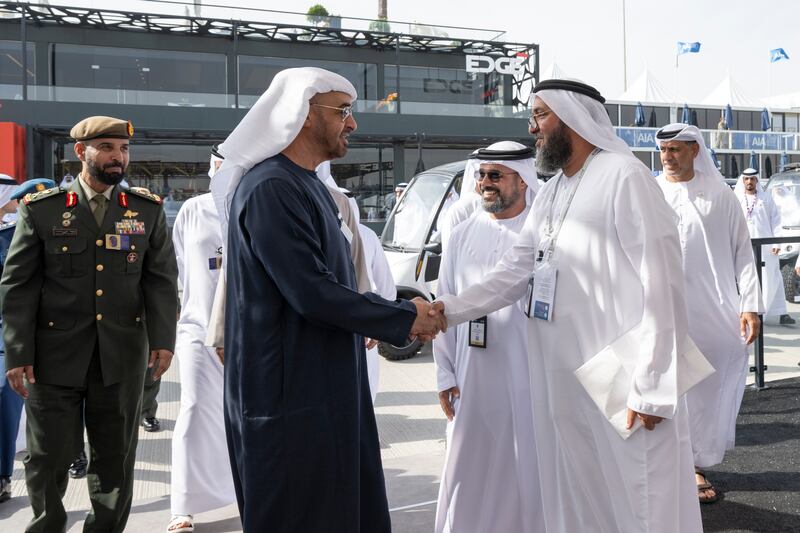President Sheikh Mohamed greets an exhibitor.

Mohamed Al Hammadi / UAE Presidential Court 