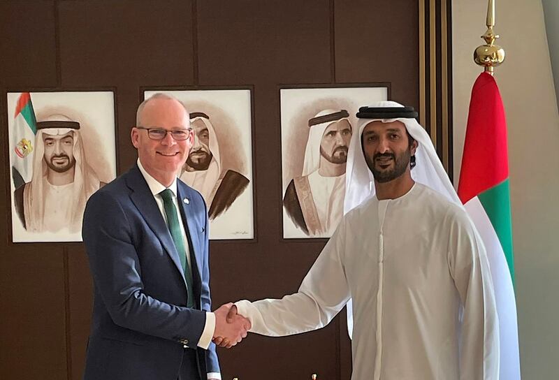 Ireland’s Minister of Enterprise, Trade and Employment Simon Coveney Minister of Economy Abdulla bin Touq. The Irish minister has met with potential investors in the Gulf this week. Photo: Ministry of Enterprise, Trade and Employment