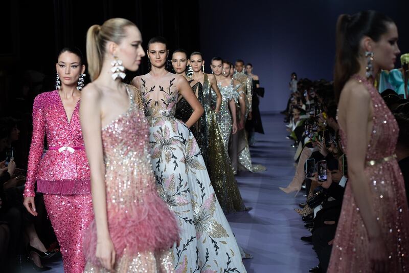 Models walk the runway at the Georges Hobeika spring / summer 2020 show at Paris Haute Couture Fashion Week on January 20, 2020. EPA