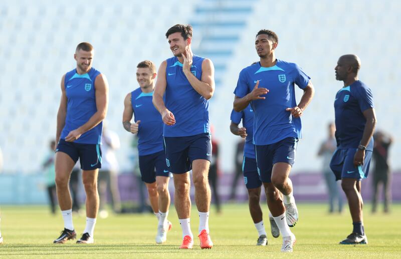 Harry Maguire and Jude Bellingham during England training. Getty