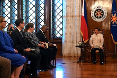 Philippine President Ferdinand Marcos Jr meets US Defence Secretary Lloyd Austin in Manila this month. EPA
