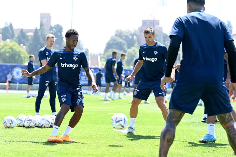 Raheem Sterling of Chelsea during a training session at Drake Stadium UCLA Campus in Los Angeles, California. 