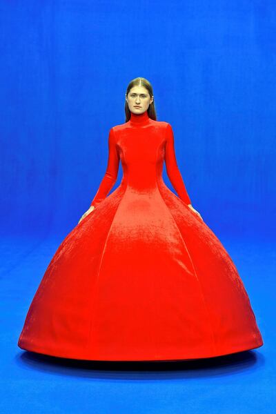 PARIS, FRANCE - SEPTEMBER 29: A model walks the runway during the Balenciaga Ready to Wear Spring/Summer 2020 fashion show as part of Paris Fashion Week on September 29, 2019 in Paris, France. (Photo by Victor VIRGILE/Gamma-Rapho via Getty Images)