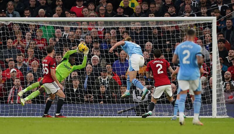 UNITED RATINGS. Double save from Foden then Haaland early on. Booked for time-wasting before the penalty, when Haaland sent him the wrong way. Flew across goal to save Haaland’s header on 45. Saved from Grealish on 56 and then Haaland on 70. PA