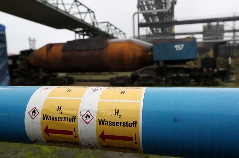 A hydrogen pipeline (H2) at a blast furnace in Germany. S&P Global Platts estimates the pipeline of new low carbon hydrogen production projects to be around 12.5 million tonnes by 2030. EPA / FRIEDEMANN VOGEL