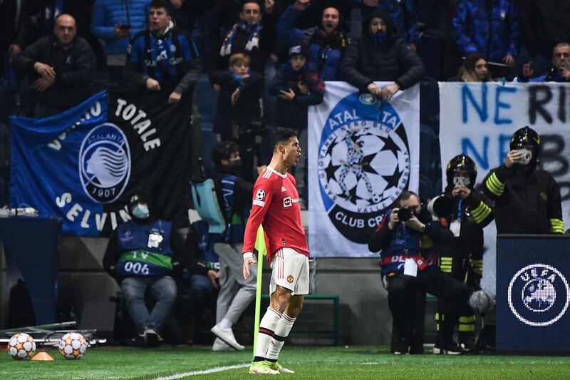 Manchester United's Cristiano Ronaldo celebrates after scoring. AFP