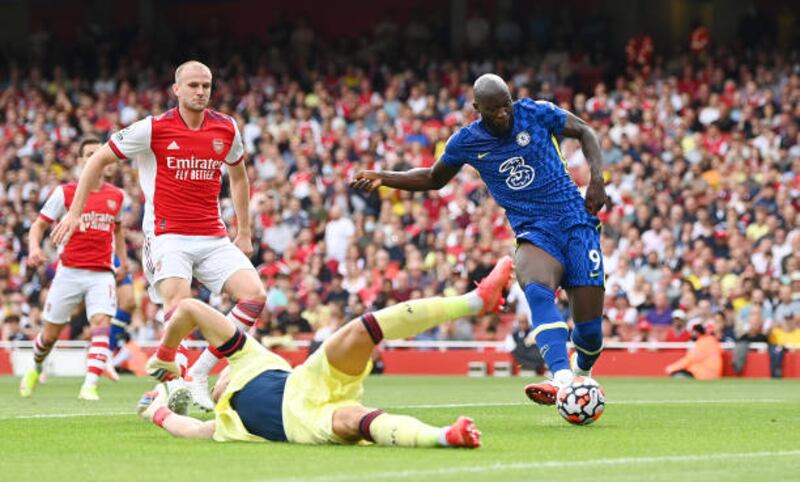 Chelsea striker Romelu Lukaku  opens the scoring in their 2-0 Premier League win at Arsenal on Sunday, August 22. Getty