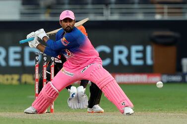 Rahul Tewatia of Rajasthan Royals played a match-winning knock against Sunrisers Hyderabad in Dubai on Sunday. Sportzpics for BCCI