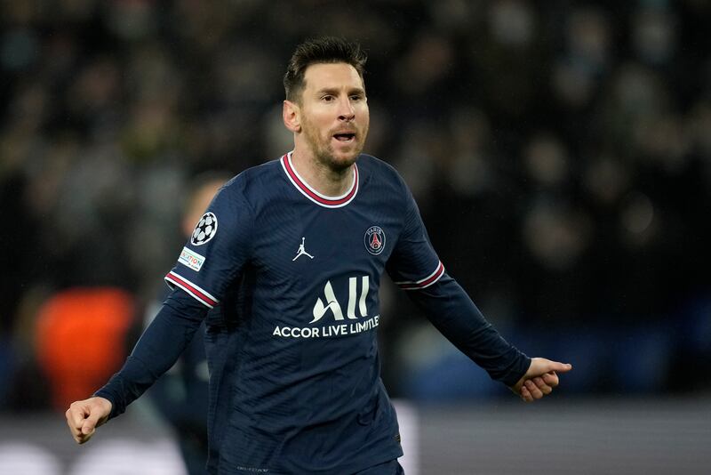 Messi celebrates after scoring the fourth goal. AP