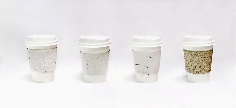 Receipts Recycling Factory converts paper receipts and coffee grounds into cup sleeves