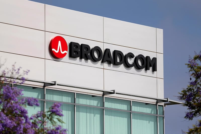 FILE PHOTO: Broadcom Limited company logo is pictured on an office building in Rancho Bernardo, California May 12, 2016.   REUTERS/Mike Blake/File Photo                 GLOBAL BUSINESS WEEK AHEAD - SEARCH GLOBAL BUSINESS 04 DEC FOR ALL IMAGES