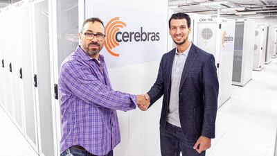 Talal Alkaissi, chief executive of G42 Cloud (right) with Andrew Feldman, chief executive of Cerebras Systems. Photo: G42