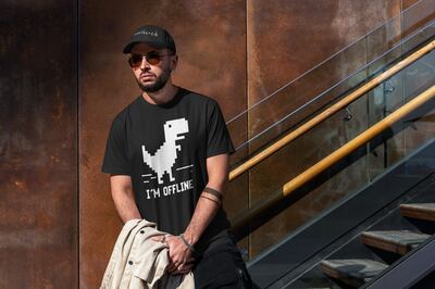 A model wearing a t-shirt with a customised design from POPC. Photo: Popc