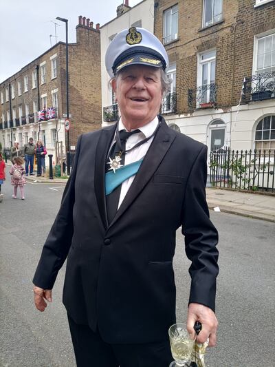 Camden resident Paul Watkins dressed up in the fleet admiral's uniform, a nod to King Charles’s honorary appointment to the highest rank in the Royal Navy. Photo: Persy Pearl