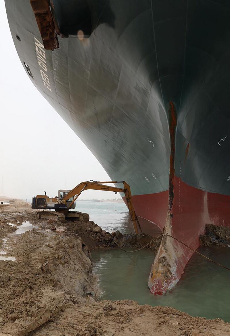 The ship is shown lodged sideways.  AFP