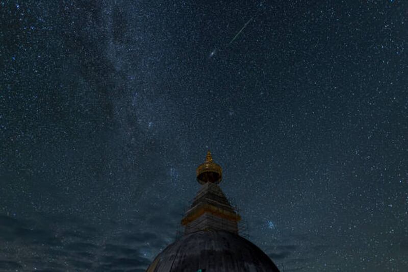 Perseid meteors in the sky over Golog Tibetan Autonomous Prefecture, in the Qinghai Province of China.