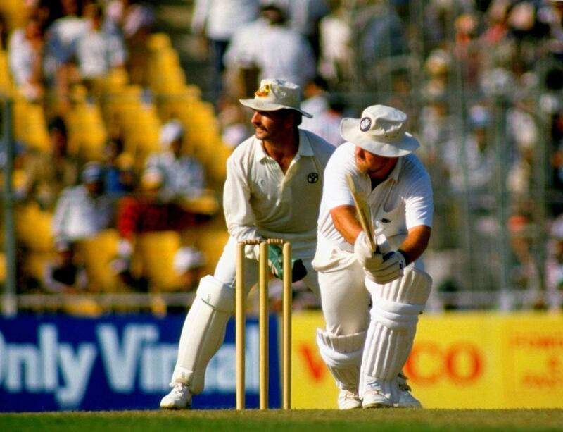 8 Nov 1987:  Mike Gatting of England is caught out for 41 off Allan Border of Australia during the World Cup Final at Eden Gardens in Calcutta, India. Australia won by 7 runs. Mandatory Credit: Adrian Murrell /Allsport