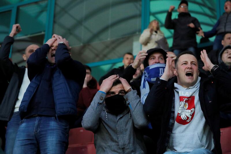 Dynamo Brest fans at the OSK Brestsky Stadium. Reuters