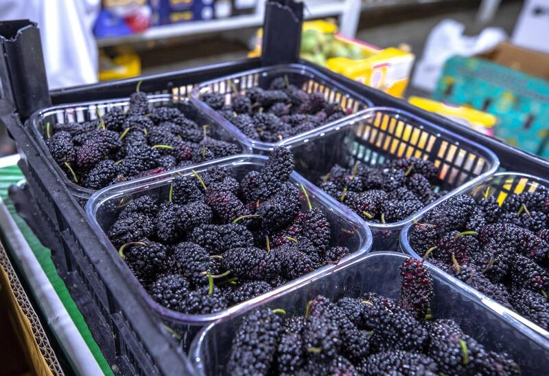 April 26, 2021. Black raspberries for sale at the Abdulla Hassan Trading Establishment, one of the original fruits and vegetable shops in Abu Dhabi which was opened in 1970. Victor Besa / The National.
Section: News/Standalone