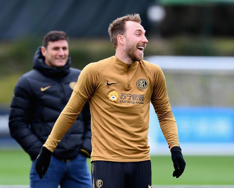 COMO, ITALY - MARCH 03: Christian Eriksen of FC Internazionale reacts during FC Internazionale training session at Appiano Gentile on March 3, 2020 in Como, Italy. (Photo by Claudio Villa - Inter/Inter via Getty Images)