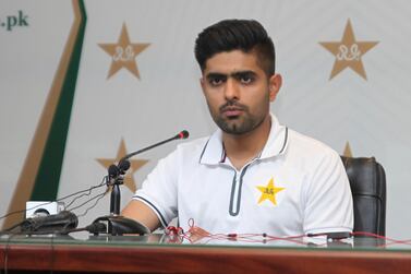 Pakistan's cricket team captain Babar Azam speaks to reporters in Lahore, Pakistan, Friday, Oct. 25, 2019. Fast bowling could be Pakistan's biggest strength in the three-match Twenty20 series against Australia with the likes of rookie paceman Mohammad Musa and experienced Mohammad Amir in the squad, Azam said Friday. (AP Photo/K.M. Chaudary)