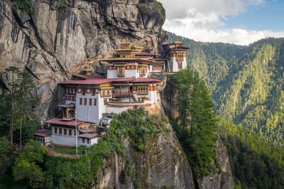 The striking Paro Taktsang, more commonly known as Tiger’s Nest, is a cliff-side monastery. Getty Images