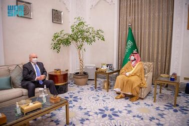 Saudi Crown Prince Mohammed bin Salman meets US special envoy for Yemen Tim Lenderking. SPA