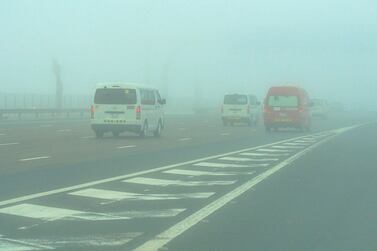 Fog on the E10 highway in Abu Dhabi. Victor Besa / The National 