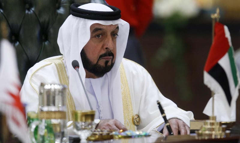 UAE president, Sheikh Khalifa bin Zayed al-Nahayan, attends the final session of the Gulf Cooperation Council (GCC) summit in Kuwait City on December 15, 2009. Energy-rich states of the Gulf do not feel threatened by Iraq's plans to massively expand its oil production, Kuwait's foreign minister said. The GCC alliance is made up of Bahrain, Kuwait, Oman, Qatar, Saudi Arabia and the United Arab Emirates. AFP PHOTO/YASSER AL-ZAYYAT / AFP PHOTO / YASSER AL-ZAYYAT