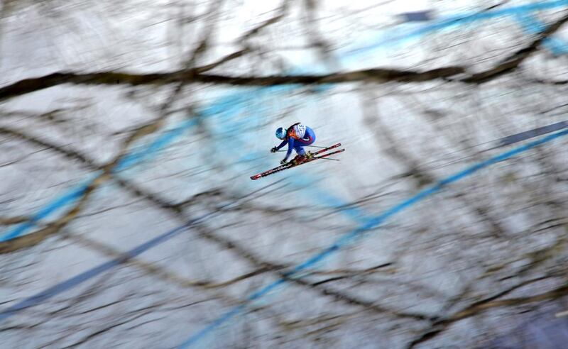 A downhill ski athlete trains for the Olympic Games on Friday.