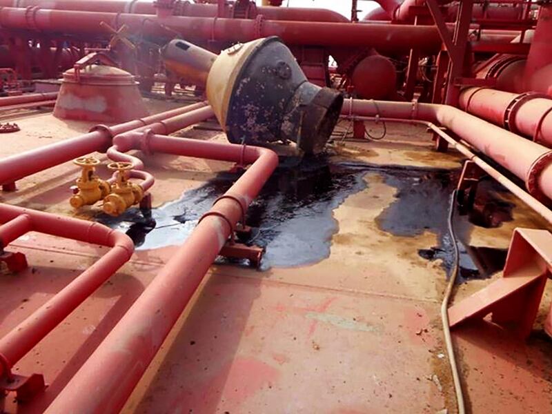 Oil leaks on the deck of the FSO tanker after a lack of basic maintenance for years. IR Consilium via AP