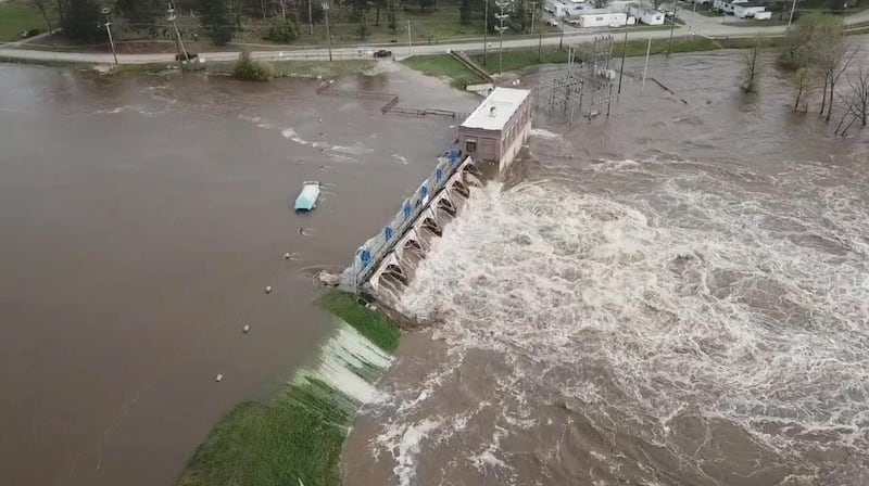 An aerial view of flooding as water overruns Sanford Dam, Michigan. TC VORTEX via REUTERS