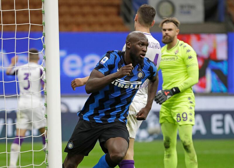 Inter Milan's Romelu Lukaku celebrates scoring his side's third goal. PA