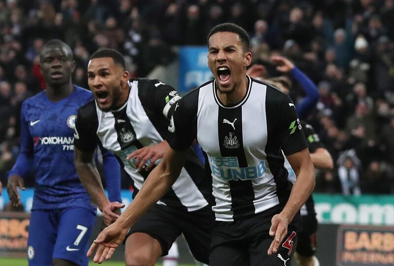 Newcastle United's Isaac Hayden celebrates scoring a late winner against Chelsea. Reuters