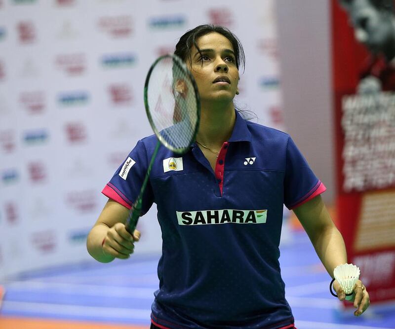 Saina Nehwal, who was the guest of honour at the Shuttle Time Dubai Schools Championships final plays with the kids in Dubai on April 29, 2015. Satish Kumar / The National 
