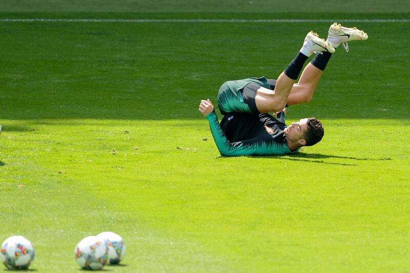 Cristiano Ronaldo trains before the final.  EPA