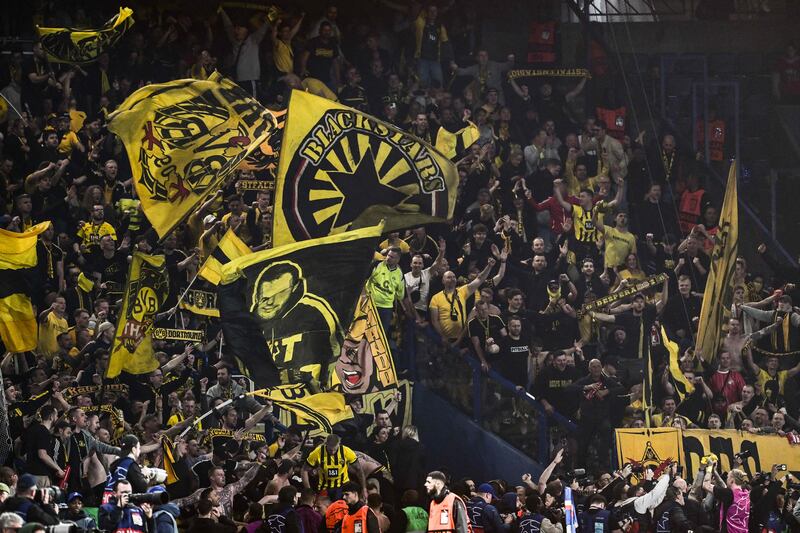 Dortmund fans celebrate victory over PSG in the Champions League semi-finals. AFP
